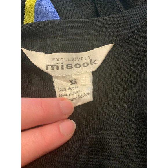 Exclusively Misook Black, Blue, & Green Colorblock Open Cardigan, Size XS - Picture 7 of 7